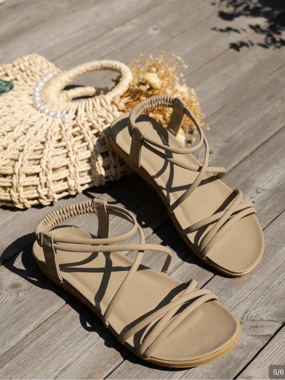 SHEIN Beige Strappy Elastic Back Flat Sandals